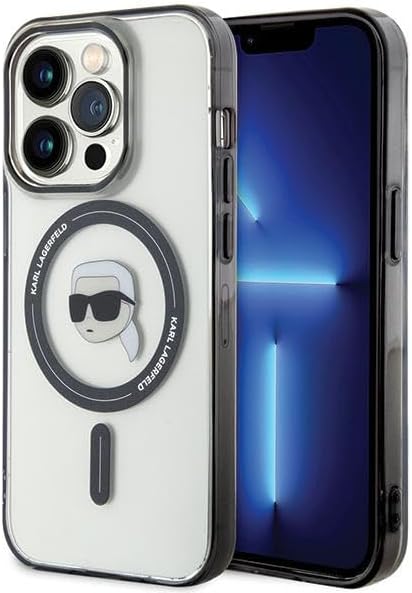 Karl Lagerfeld iPhone 15 - IML Karl's Head MagSafe Σκληρή Θήκη με Πλαίσιο Σιλικόνης και MagSafe - Διάφανη / Black - KLHMP15SHKHNOTK