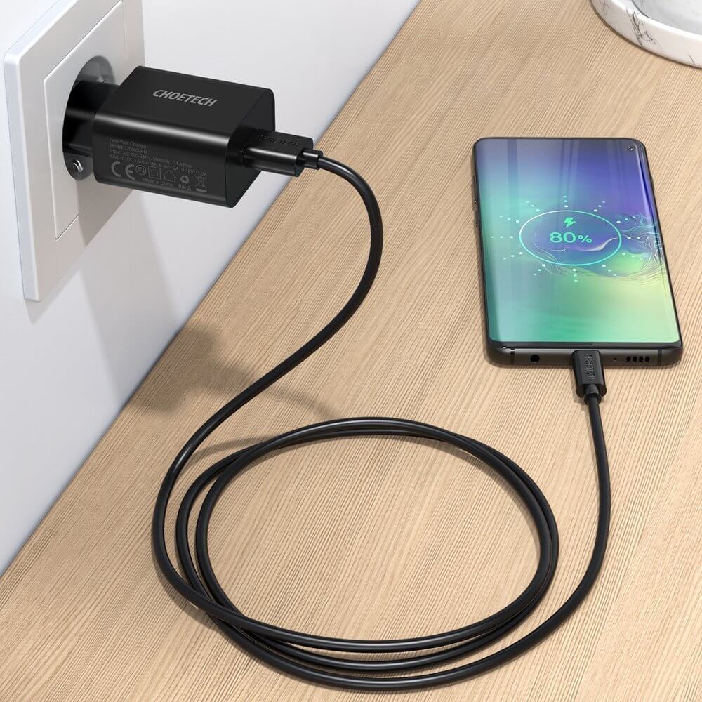 Choetech Οικιακός Φορτιστής Γρήγορης Φόρτισης 18W 3A με 1 Θύρα USB και Καλώδιο USB to Type - C - Black - Q5003
