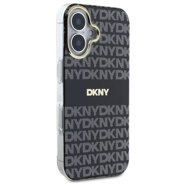 DKNY iPhone 16 - Repeat Texture Pattern With Stripe - MagSafe Σκληρή Θήκη με Πλαίσιο Σιλικόνης - Black