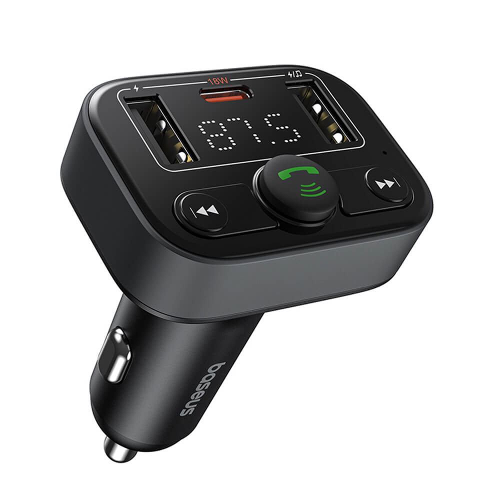 Baseus S - 09 Lite FM Transmitter με 2 Θύρες USB και 1 Θύρα Type - C για Αναπαραγωγή Μουσικής / Φόρτιση Κινητών στο Αυτοκίνητο - Cluster Black