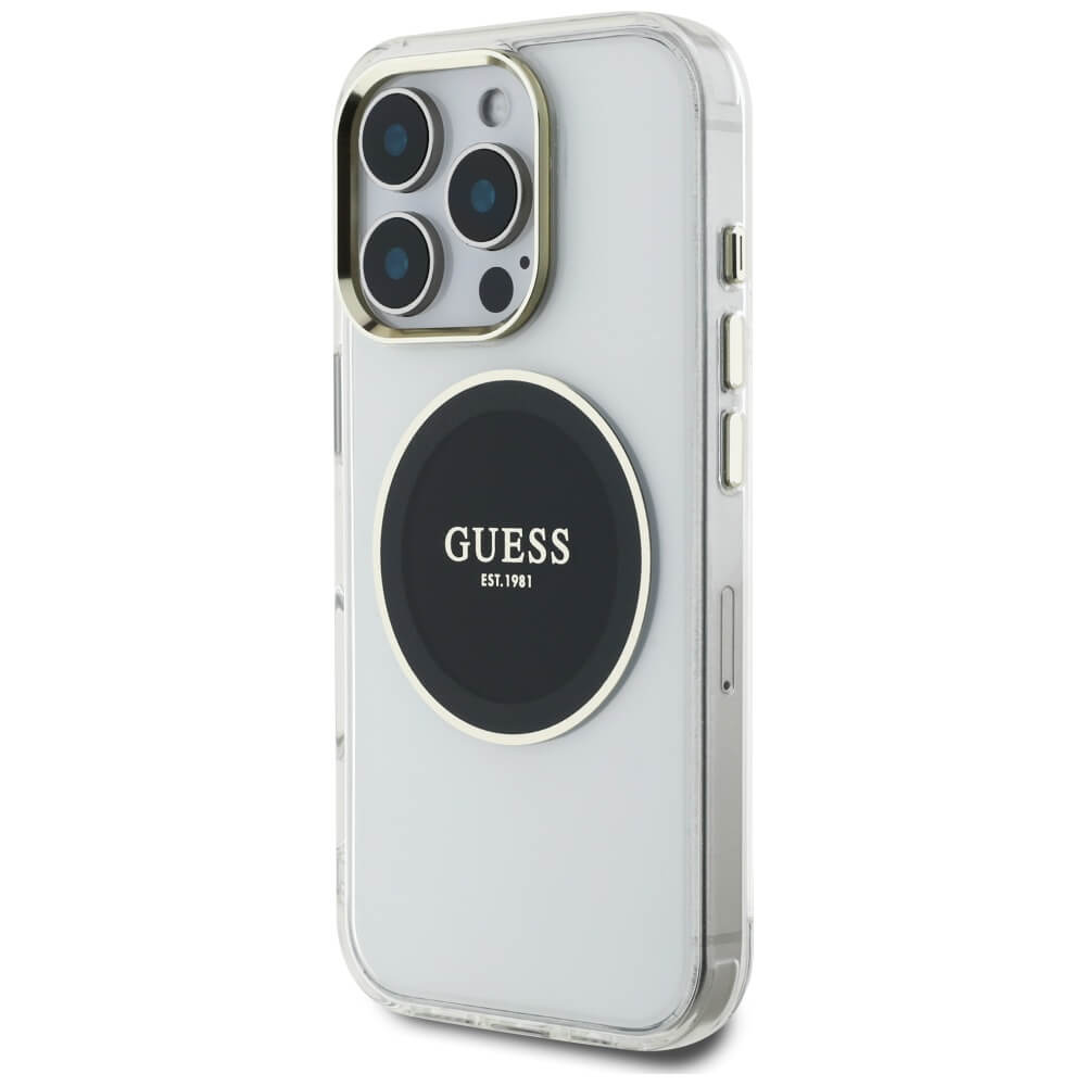 Guess iPhone 16 Pro Max IML Metal Colored Circle Classic Logo MagSafe Σκληρή Θήκη με Πλαίσιο Σιλικόνης και MagSafe - Black - GUHMP16XHTDRCEDK