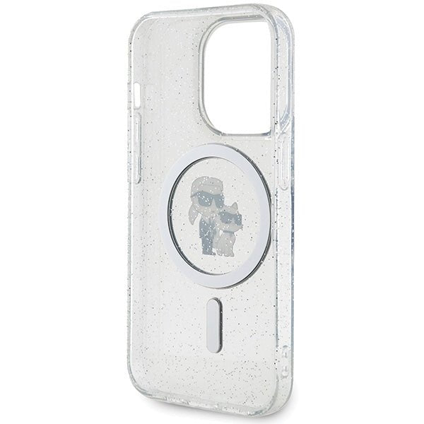 Karl Lagerfeld iPhone 15 Pro - Karl and Choupette Glitter Magsafe Σκληρή Θήκη με Πλαίσιο Σιλικόνης και MagSafe - Διάφανη - KLHMP15LHGKCNOT