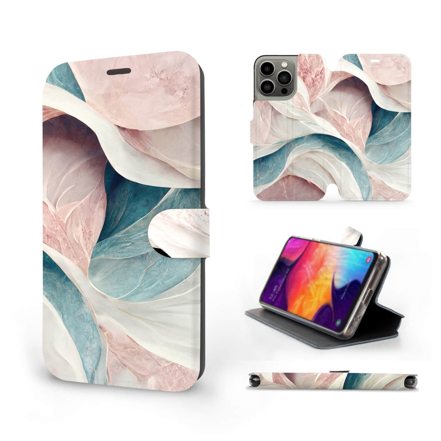 Mobiwear iPhone 13 Pro Θήκη Βιβλίο Slim Flip - Design Pink and Greenish Marble - VP33S