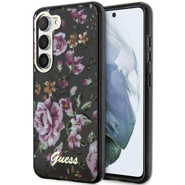 Guess Samsung Galaxy S23 Plus - Flower Collection Σκληρή Θήκη με Πλαίσιο Σιλικόνης - Black - GUHCS23MHCFWSK