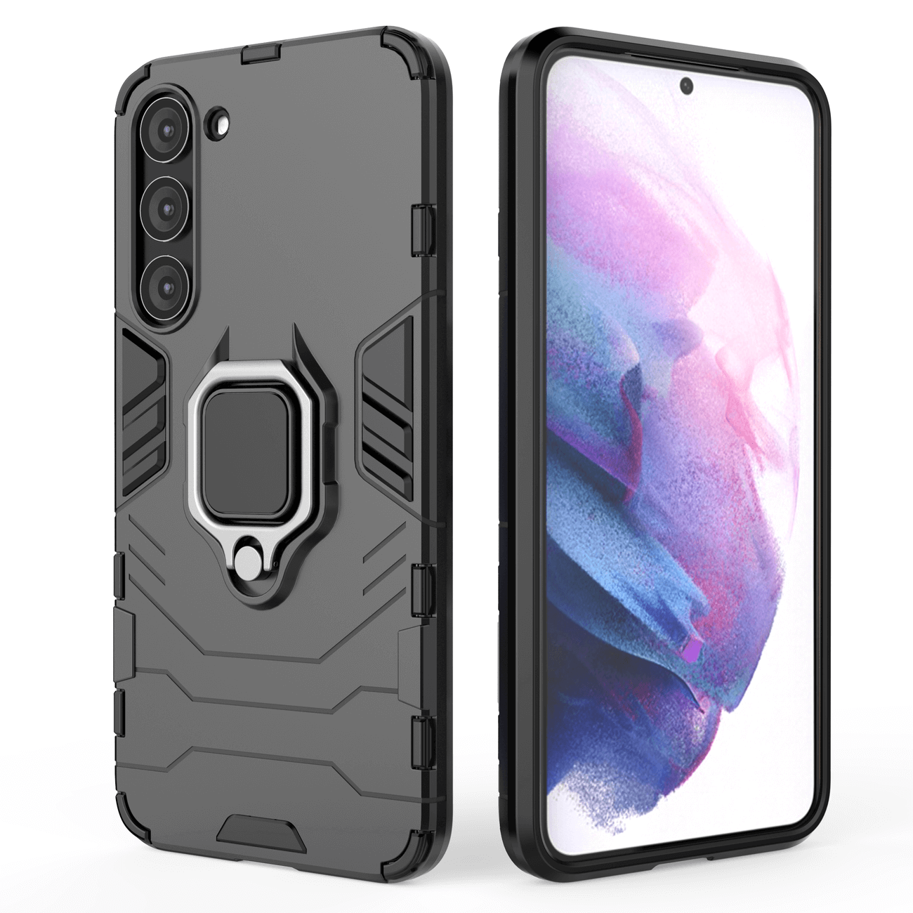 OEM Samsung Galaxy S23 Plus Rugged Armor Σκληρή Θήκη Υψηλής Προστασίας με Πλαίσιο Σιλικόνης και Δαχτυλίδι Συγκράτησης - Black