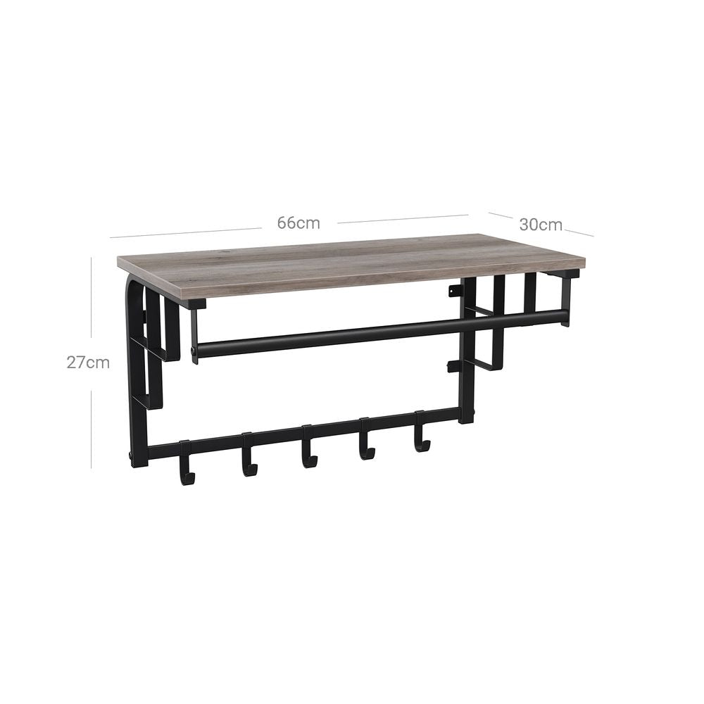 Vasagle Επιτοίχια Κρεμάστρα με Ράβδο και με 5 Αφαιρούμενους Γάντζους - 66 x 30 x 27 cm - Greige / Black - LCR012B02