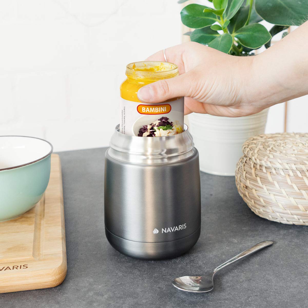 Navaris Vacuum Insulated Food Jar Θερμός από Ανοξείδωτο Ατσάλι με Καπάκι - Δοχείο Για Φαγητό - 450ml - Dark Gray - 47325.1.19