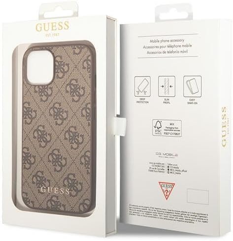 Guess iPhone 15 Plus - 4G Metal Gold Logo Σκληρή Θήκη με Επένδυση Συνθετικού Δέρματος - Brown - GUHCP15MG4GFBR