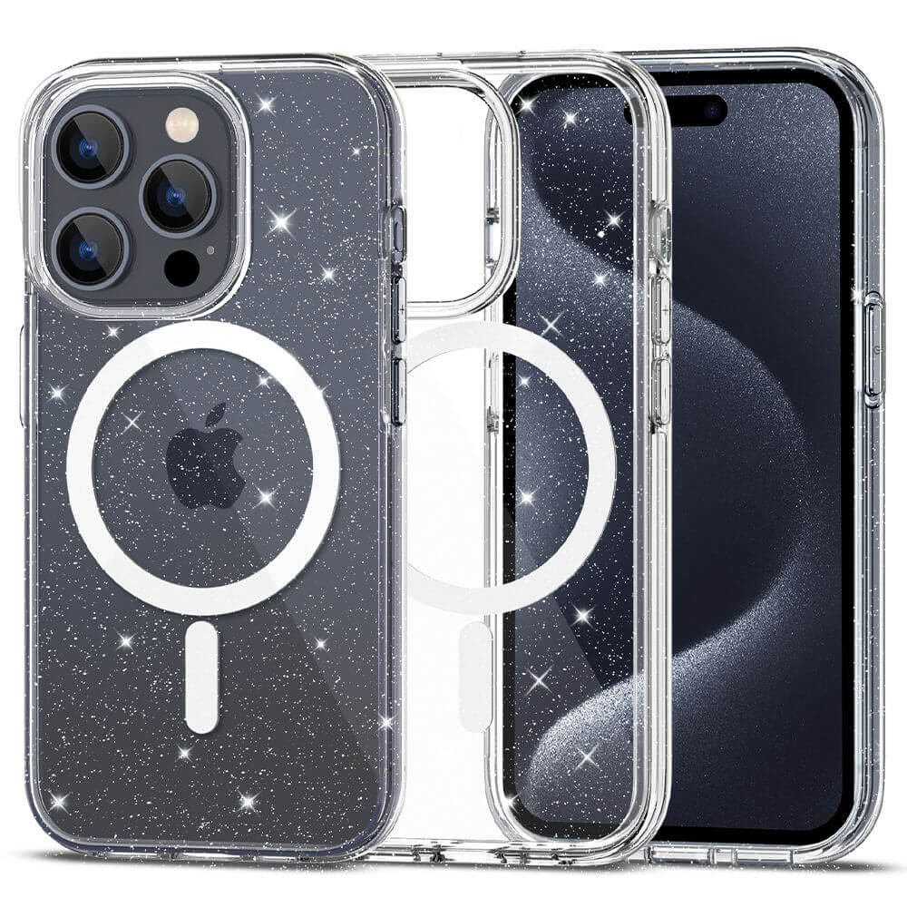 Tech - Protect iPhone 15 Pro Flexair Hybrid MagSafe Σκληρή Θήκη με Πλαίσιο Σιλικόνης και MagSafe - Glitter - Διάφανη