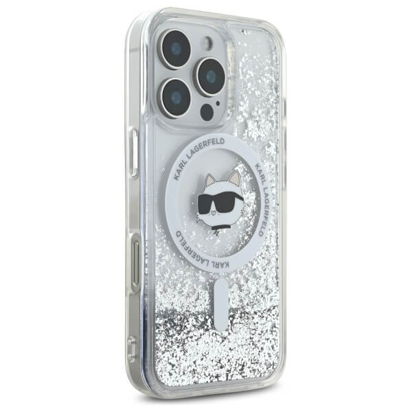Karl Lagerfeld iPhone 16 Pro Max - Liquid Glitter Choupette Head - MagSafe Σκληρή Θήκη με Πλαίσιο Σιλικόνης - Διάφανη - KLHMP16XLGCHSGH