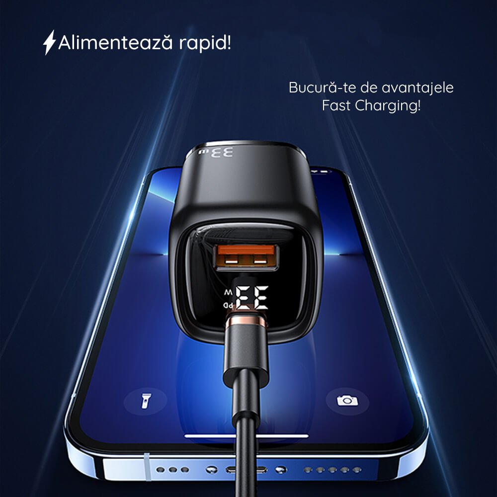 Usams Travel Charger Kit 33W Οικιακός Φορτιστής με 1 Θύρα Type - C και 1 Θύρα USB και καλώδιο Type - C to Lightning 20W - Black - UDTZ01