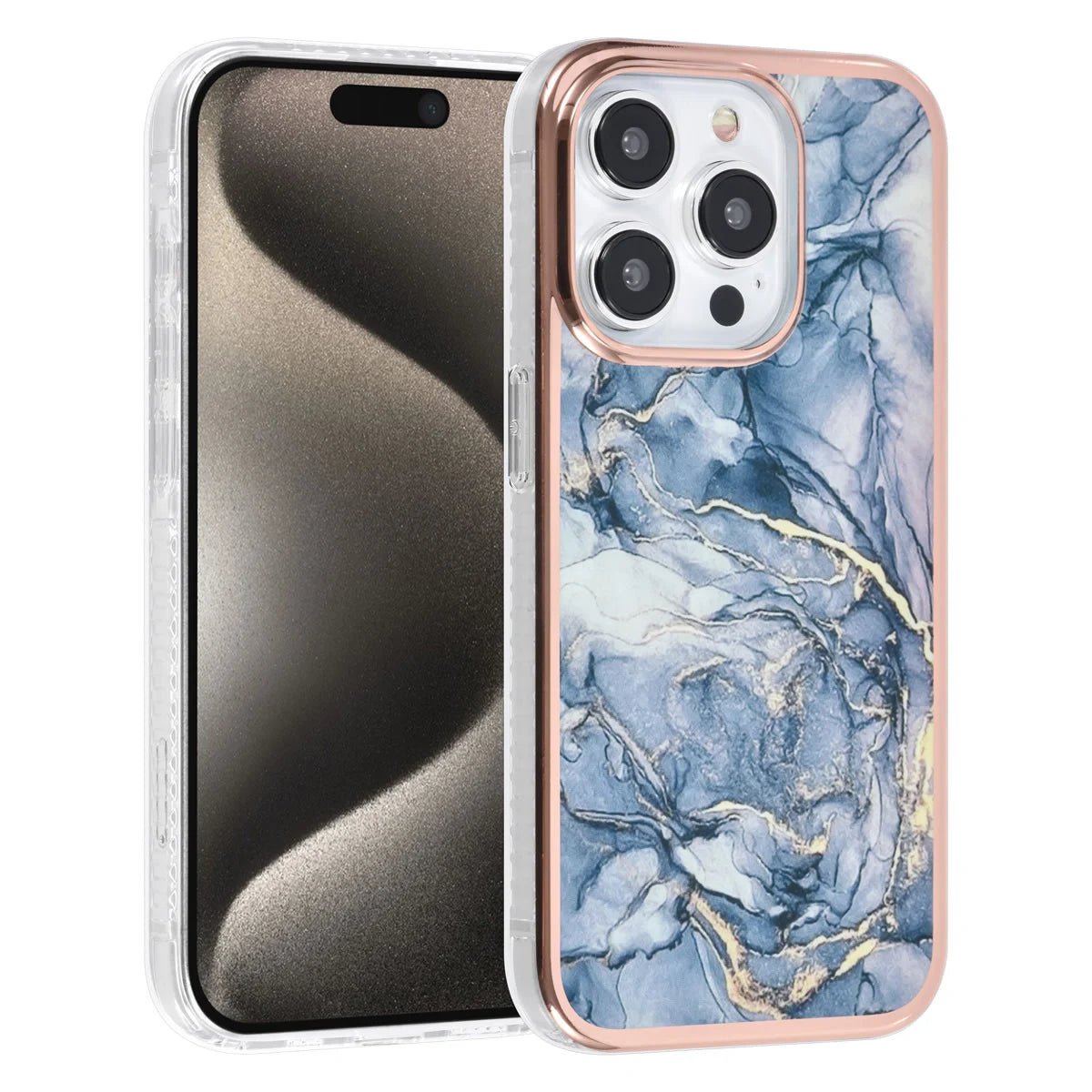 Tuniq iPhone 15 Pro - Σκληρή Θήκη με Πλαίσιο Σιλικόνης - Σχέδιο Μάρμαρο - Σκούρο Γκρί