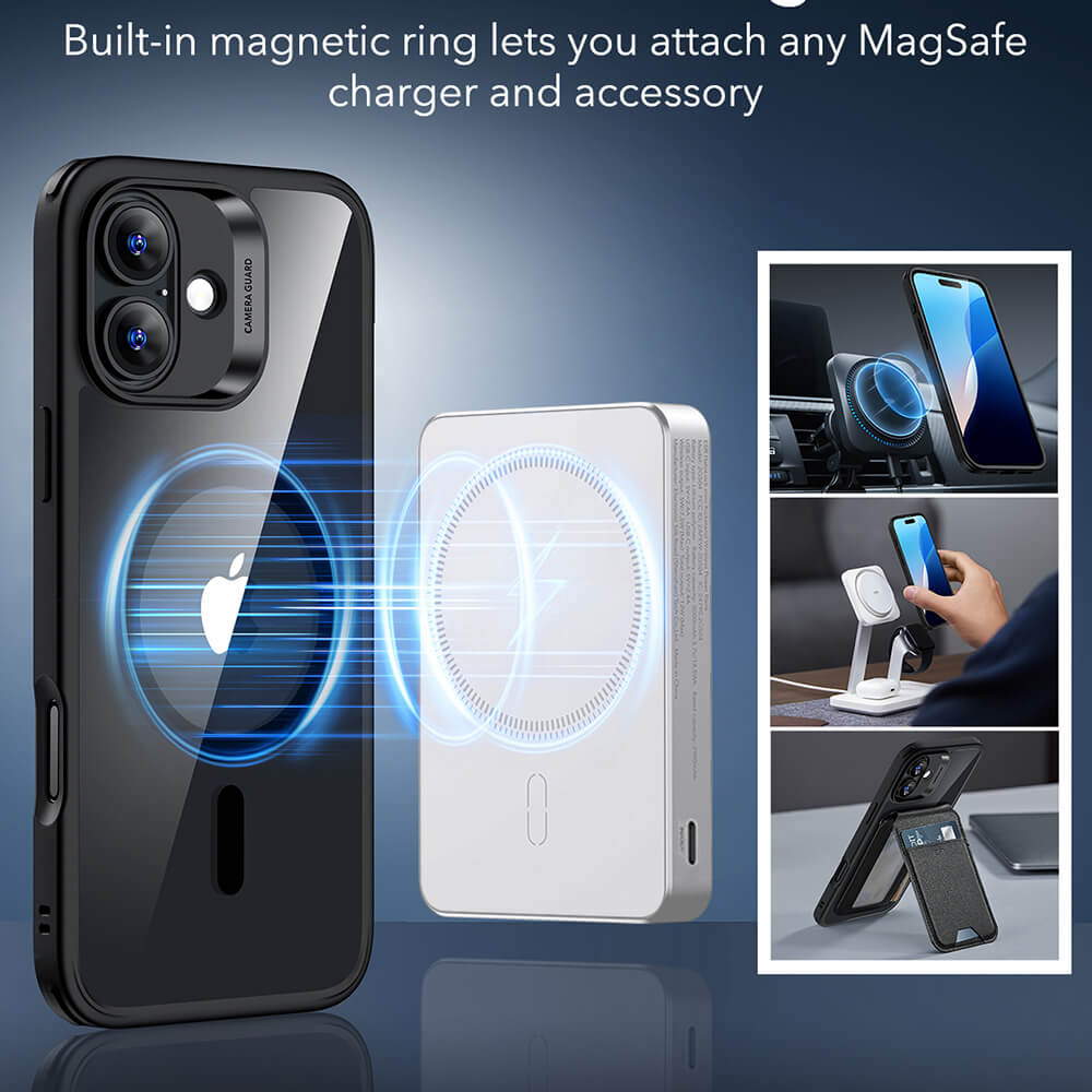 ESR iPhone 16 Classic Hybrid Halolock Σκληρή Θήκη με Πλαίσιο Σιλικόνης και MagSafe - Clear Black