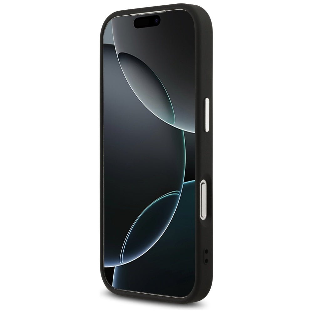 Guess iPhone 17 Pro - 4G Big 4G Classic Logo - Σκληρή Θήκη με Πλαίσιο Σιλικόνης και Επένδυση από Οικολογικό Δέρμα - Black / Silver - GUHCP17LP4G4SMCK