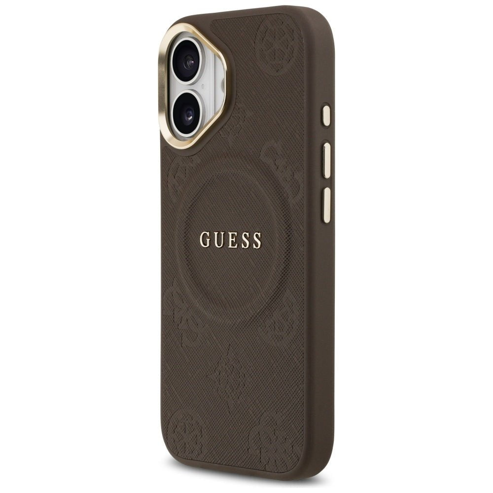 Guess iPhone 17 - Peony Hot Stamp MagSafe - Σκληρή Θήκη με Επένδυση Συνθετικού Δέρματος - Brown - GUHMP17SPSAMSECW