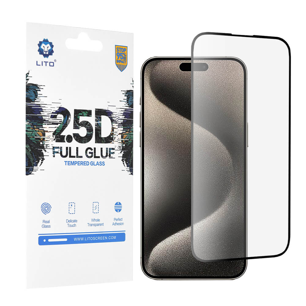 Lito iPhone 15 Pro Max 2.5D 9H Full Screen Αντιχαρακτικό Γυαλί Οθόνης - Black