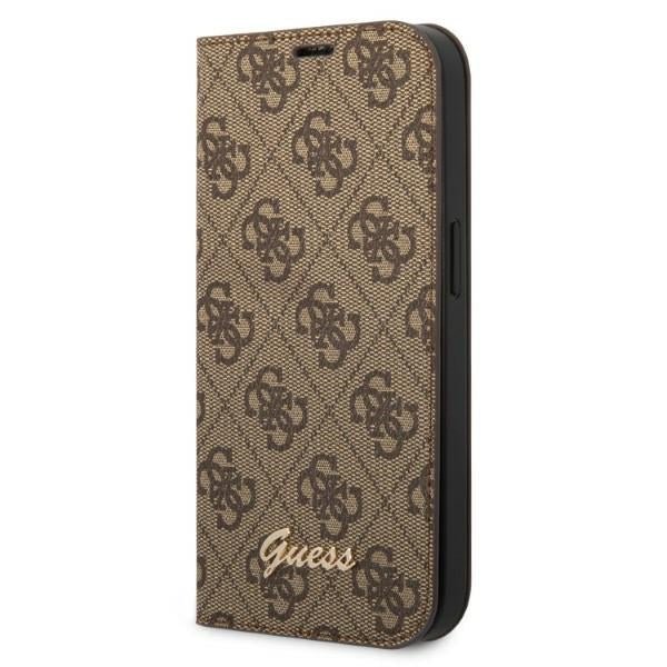 Guess iPhone 14 Pro Max 4G Vintage Gold Logo Θήκη Βιβλίο από Συνθετικό Δέρμα - Brown - GUBKP14XHG4SHW
