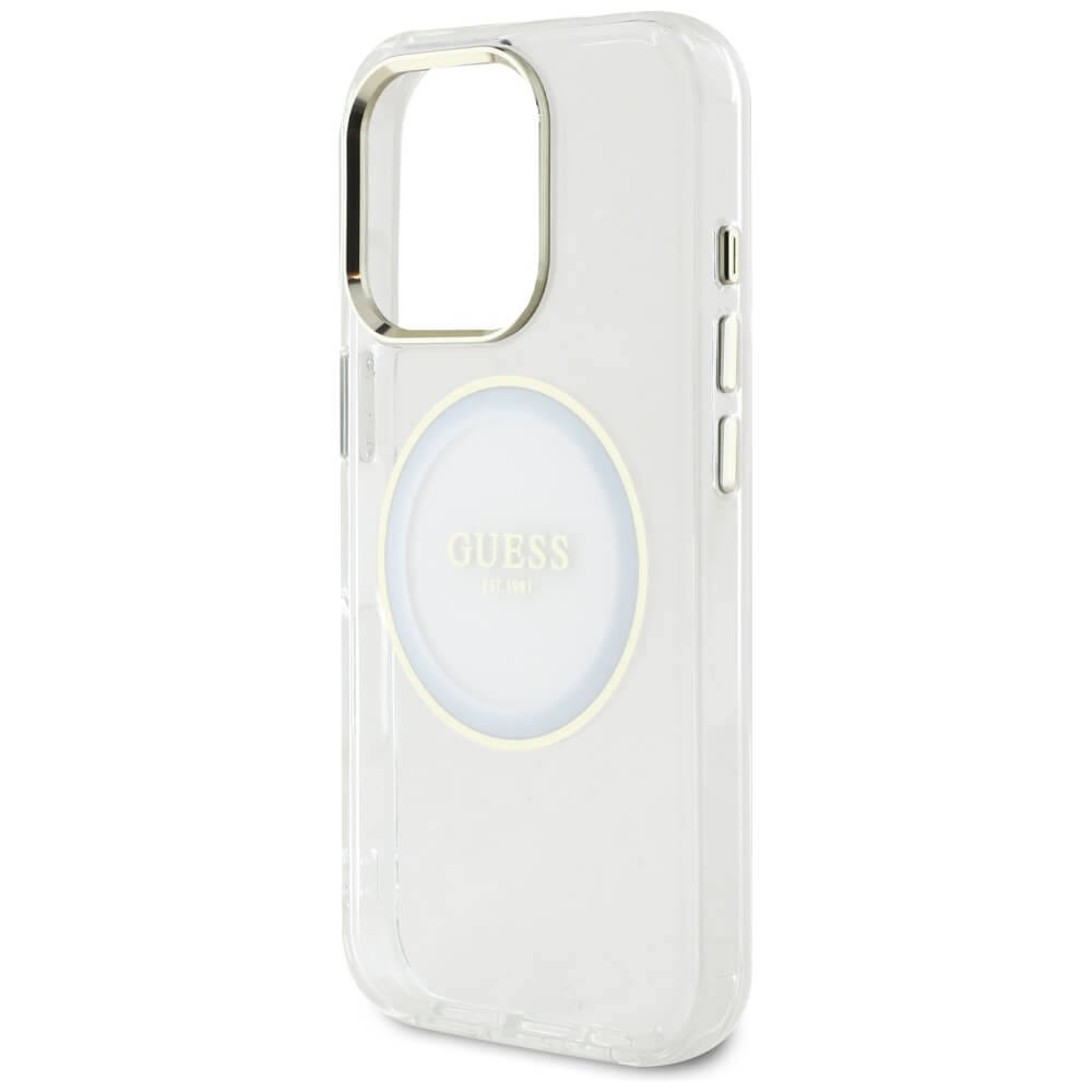 Guess iPhone 16 Pro Max IML Metal Colored Circle Classic Logo MagSafe Σκληρή Θήκη με Πλαίσιο Σιλικόνης και MagSafe - White - GUHMP16XHTDRCEDH