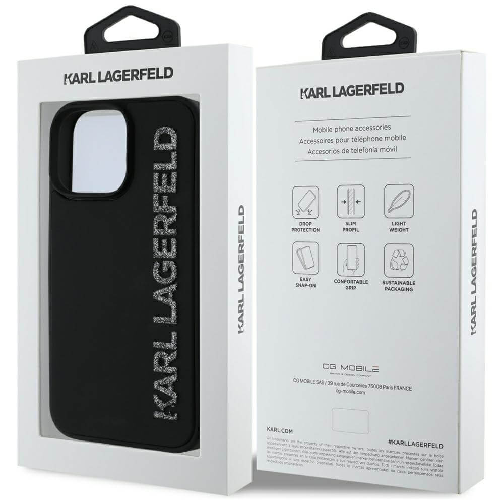 Karl Lagerfeld iPhone 16 Pro - HC 3D Rubber Elongated Glitter - Σκληρή Θήκη με Πλαίσιο Σιλικόνης - Black - KLHCP16LRBKGVCK