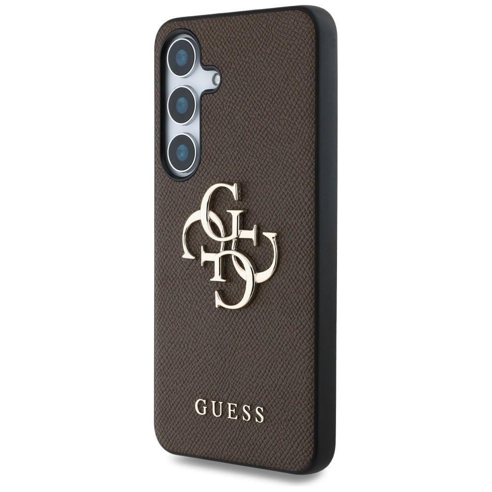 Guess Samsung Galaxy S25 Plus - Grained Big 4G Logo Small Classic Logo - Σκληρή Θήκη με Επένδυση από Οικολογικό Δέρμα - Brown - GUHCS25MPGT4MBW