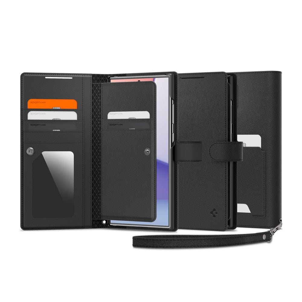 Spigen Samsung Galaxy S24 Ultra Wallet S Plus Θήκη Πορτοφόλι από Δερματίνη - Black