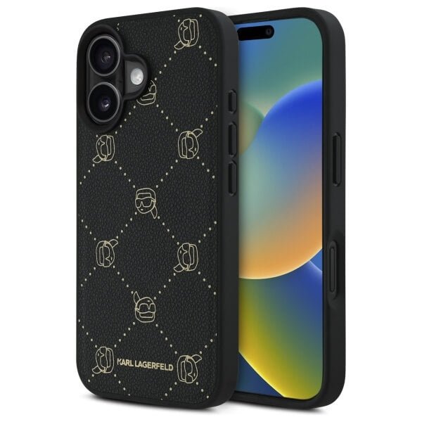 Karl Lagerfeld iPhone 16 - Karl Head MagSafe - Σκληρή Θήκη με Επένδυση Συνθετικού Δέρματος και Πλαίσιο Σιλικόνης - Black - KLHMP16SPGKHPHK