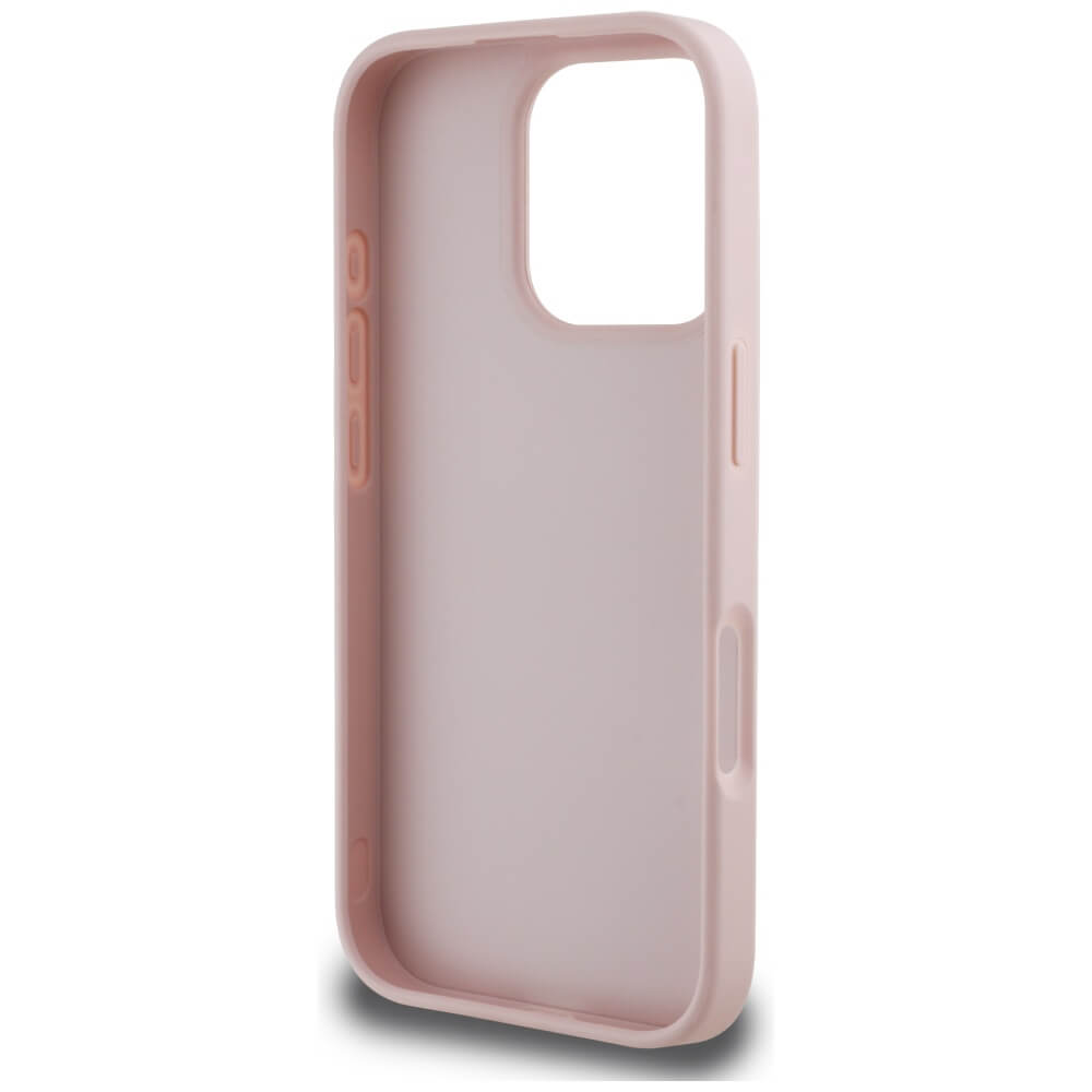 Guess iPhone 16 Pro Max - Grained Big 4G Logo Small Classic Logo - Σκληρή Θήκη με Επένδυση από Οικολογικό Δέρμα - Pink - GUHCP16XPGT4MBP