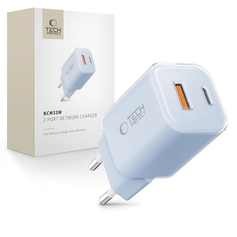 Tech - Protect NCM33W QC3.0 Οικιακός Φορτιστής Γρήγορης Φόρτισης με 1 Θύρα USB και 1 Θύρα Type - C - Baby Blue