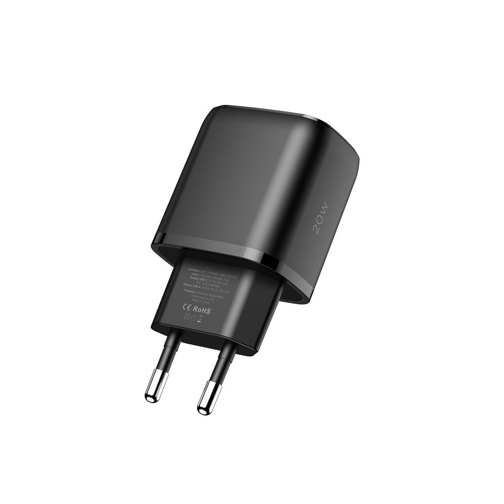 Tech - Protect C20W QC3.0 Οικιακός Φορτιστής Γρήγορης Φόρτισης με 2 Θύρες USB και Type C - Black