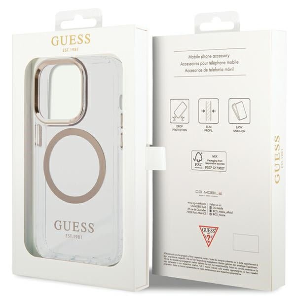 Guess iPhone 15 / 14 / 13 Metal Outline MagSafe Σκληρή Θήκη με Πλαίσιο Σιλικόνης και MagSafe - Gold - GUHMP15SHTRMD