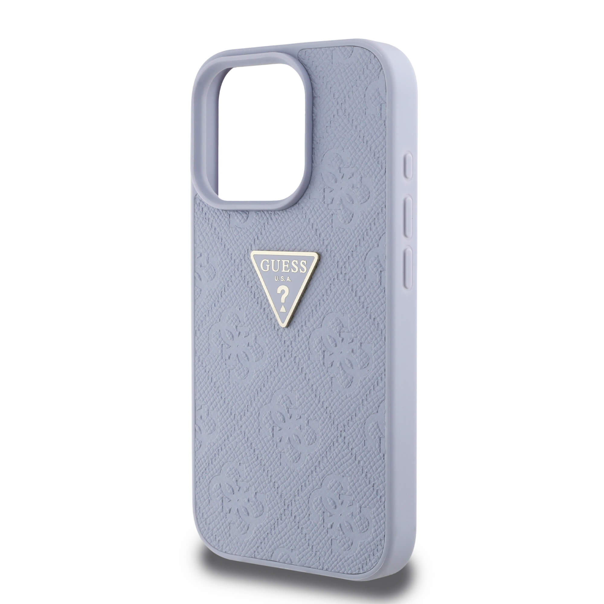 Guess iPhone 16 Pro - Hot Stamp 4G Pattern Triangle Metal Logo - Θήκη με Επένδυση Συνθετικού Δέρματος και Πλαίσιο Σιλικόνης - Purple - GUHCP16LPGP4STRU