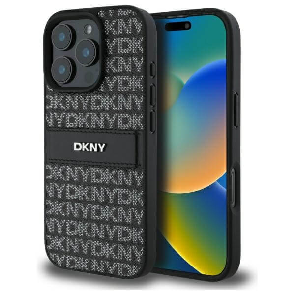 DKNY iPhone 16 Pro Max - Texture Pattern Tonal Stripe - Σκληρή Θήκη με Επένδυση Συνθετικού Δέρματος - Black
