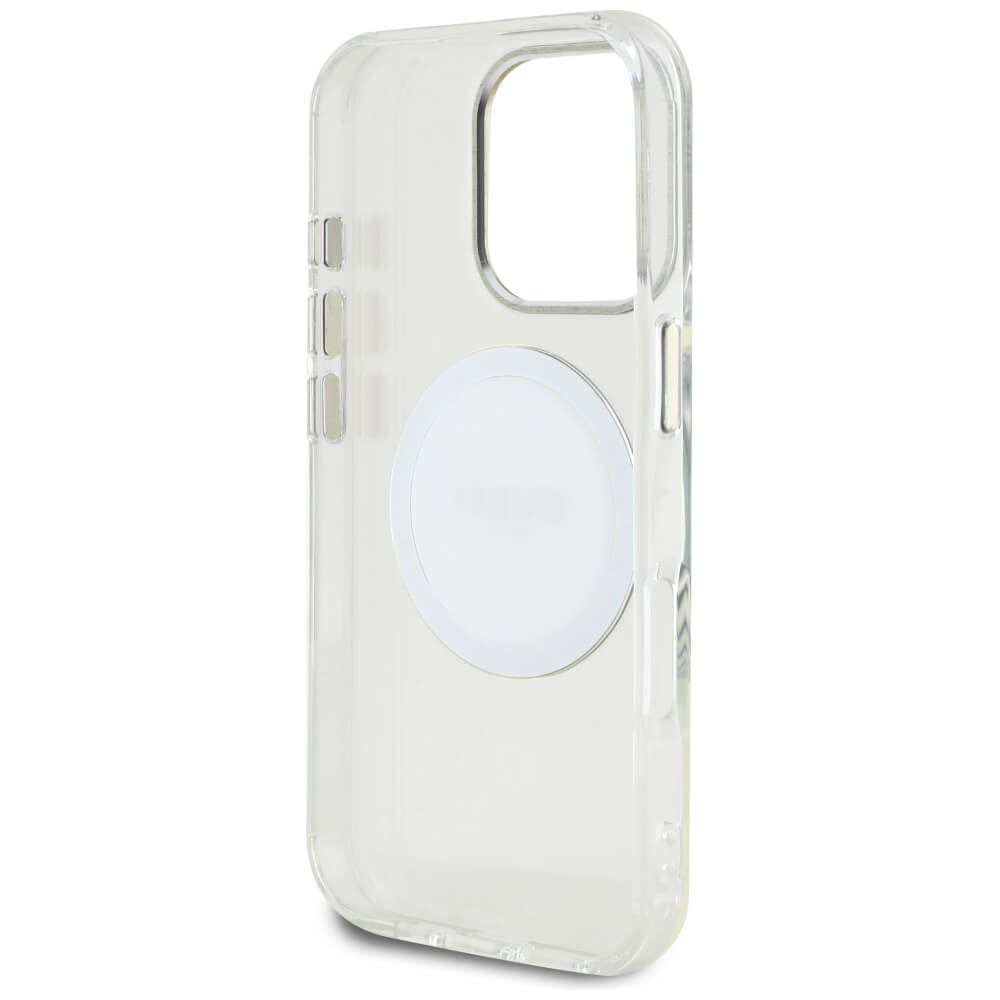Guess iPhone 16 Pro IML Metal Colored Circle Classic Logo MagSafe Σκληρή Θήκη με Πλαίσιο Σιλικόνης και MagSafe - White - GUHMP16LHTDRCEDH