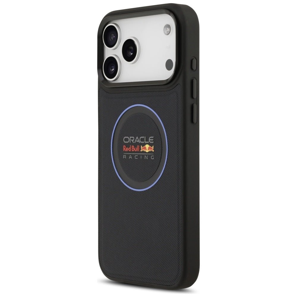 Red Bull iPhone 17 Pro Max - Red Bull Meshed Blue Ring and Metal Buttons MagSafe - Σκληρή Θήκη με Επένδυση Συνθετικού Δέρματος - Navy - RBHMP17X24PUILVB