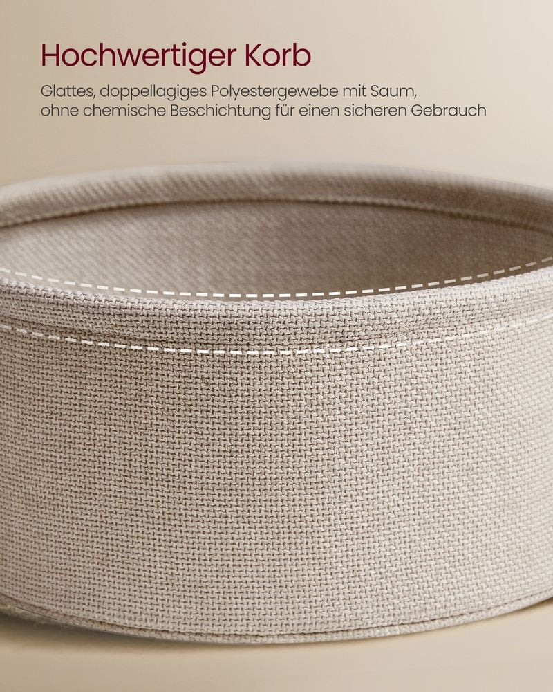 Vasagle Στρόγγυλο Βοηθητικό Τραπέζι με Υφασμάτινο Καλάθι Αποθήκευσης και Ενσωματωμένο Πολύπριζο - Matte White / Camel Brown - LET228W02