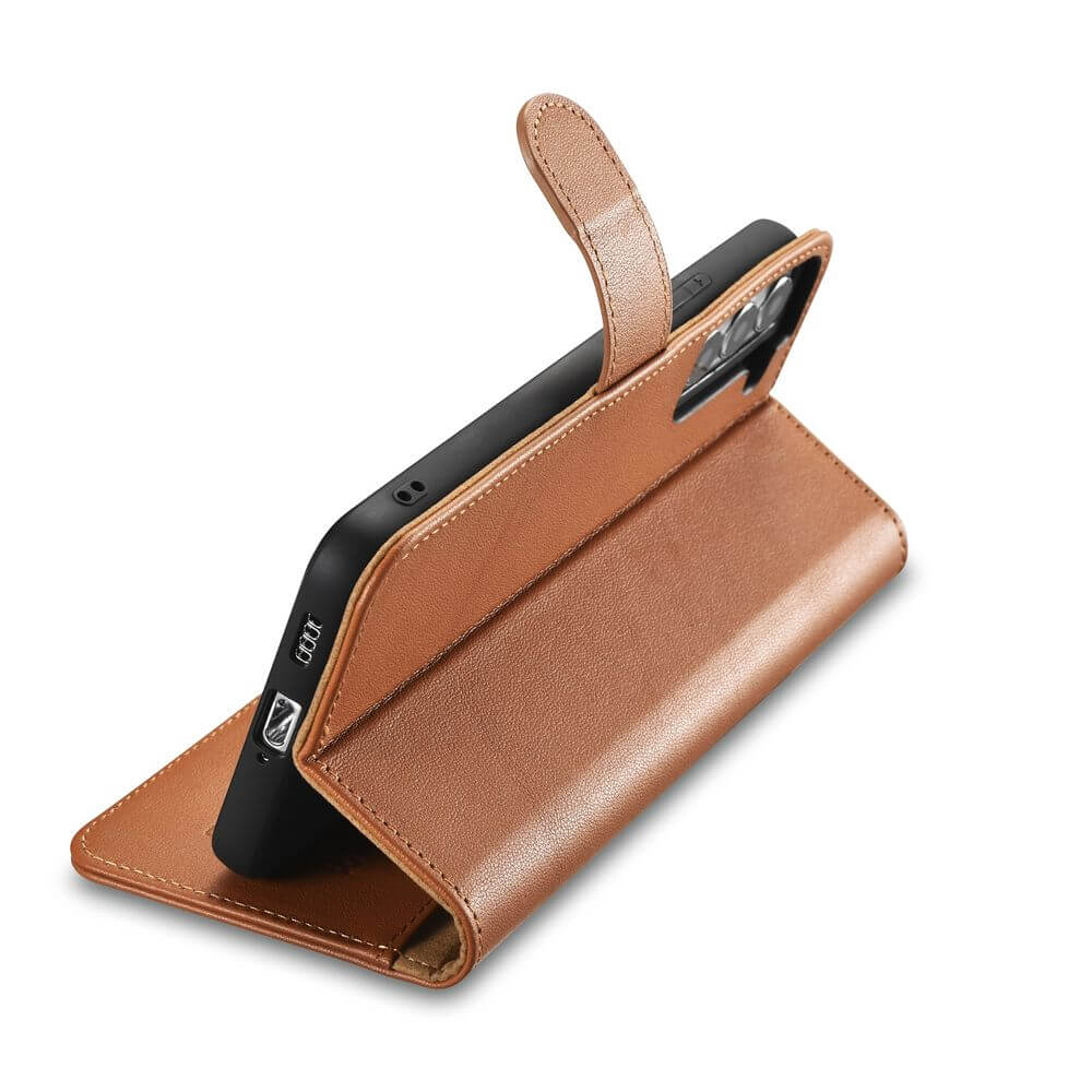iCarer Samsung Galaxy S22 Plus Haitang Leather Θήκη Πορτοφόλι Stand από Γνήσιο Δέρμα - Brown