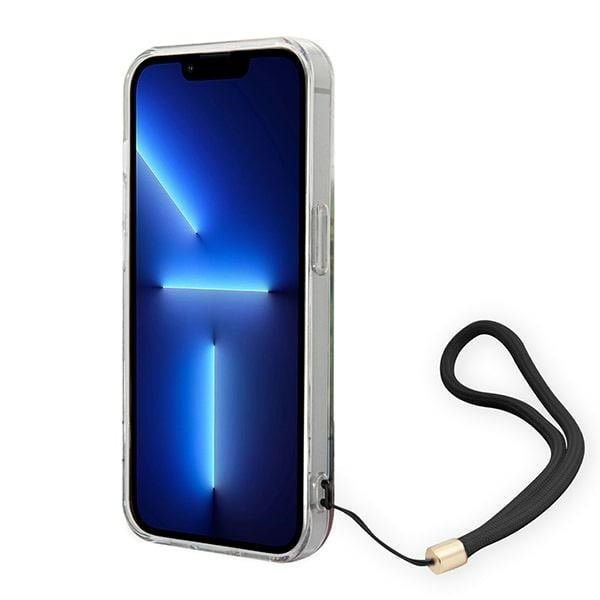 Guess iPhone 14 Pro Max Flower Strap Σκληρή Θήκη με Πλαίσιο Σιλικόνης και Λουράκι - Blue - GUOHCP14XHFLSB