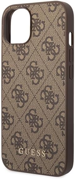 Guess iPhone 15 Plus - 4G Metal Gold Logo Σκληρή Θήκη με Επένδυση Συνθετικού Δέρματος - Brown - GUHCP15MG4GFBR