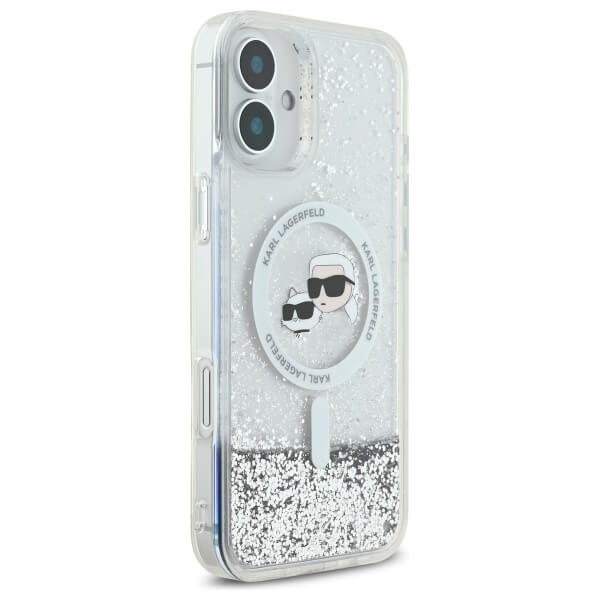 Karl Lagerfeld iPhone 16 - Liquid Glitter Karl and Choupette Head MagSafe Σκληρή Θήκη με Πλαίσιο Σιλικόνης - Διάφανη - KLHMP16SLGKCSGH