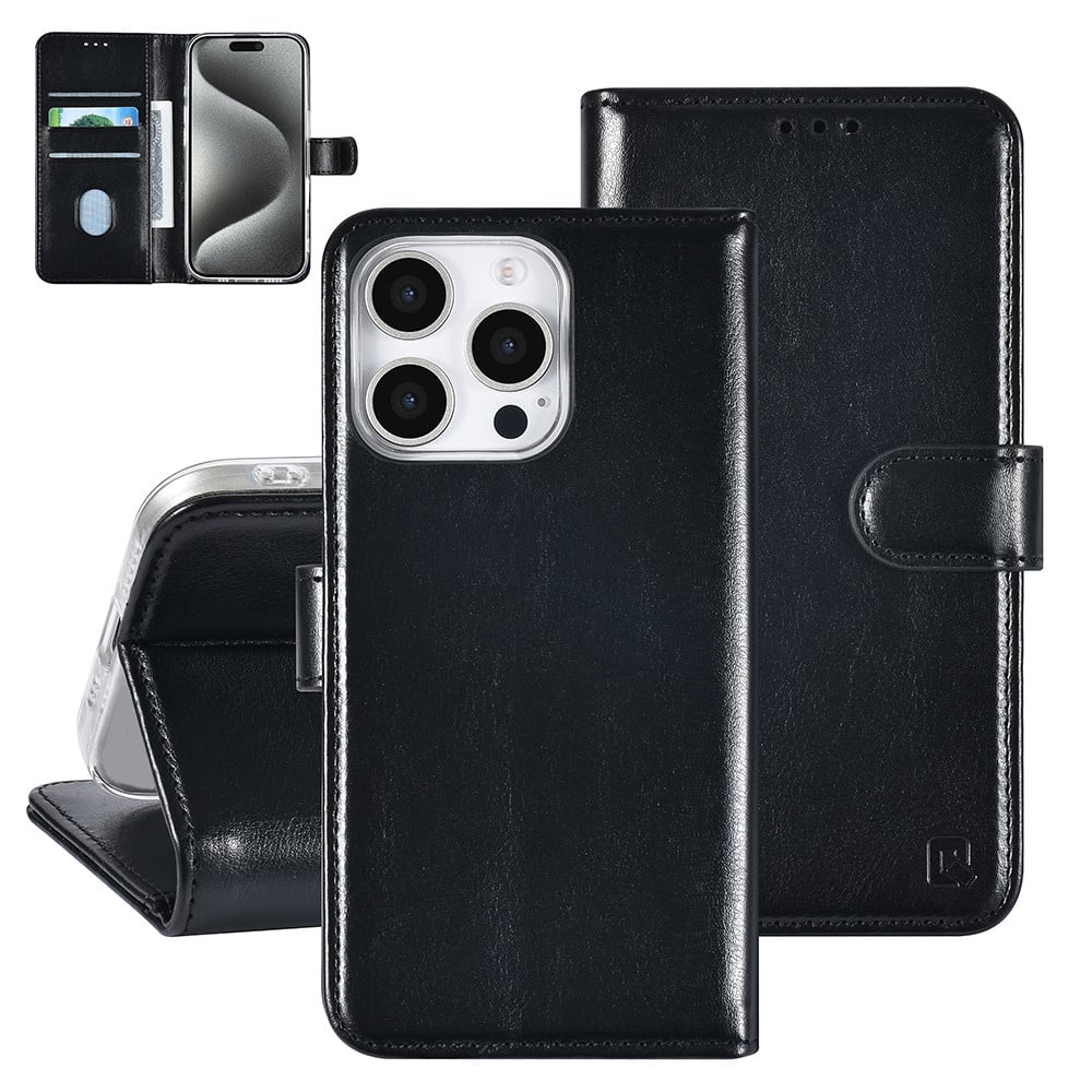 Tuniq iPhone 16 Pro - Θήκη Πορτοφόλι Stand από Δερματίνη - Black