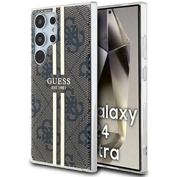 Guess Samsung Galaxy S24 Ultra - IML 4G Gold Stripe Σκληρή Θήκη με Πλαίσιο Σιλικόνης - Brown - GUHCS24LH4PSEGW