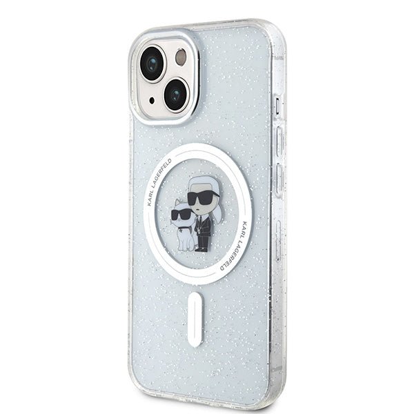 Karl Lagerfeld iPhone 15 - Karl and Choupette Glitter Magsafe Σκληρή Θήκη με Πλαίσιο Σιλικόνης και MagSafe - Διάφανη - KLHMP15SHGKCNOT