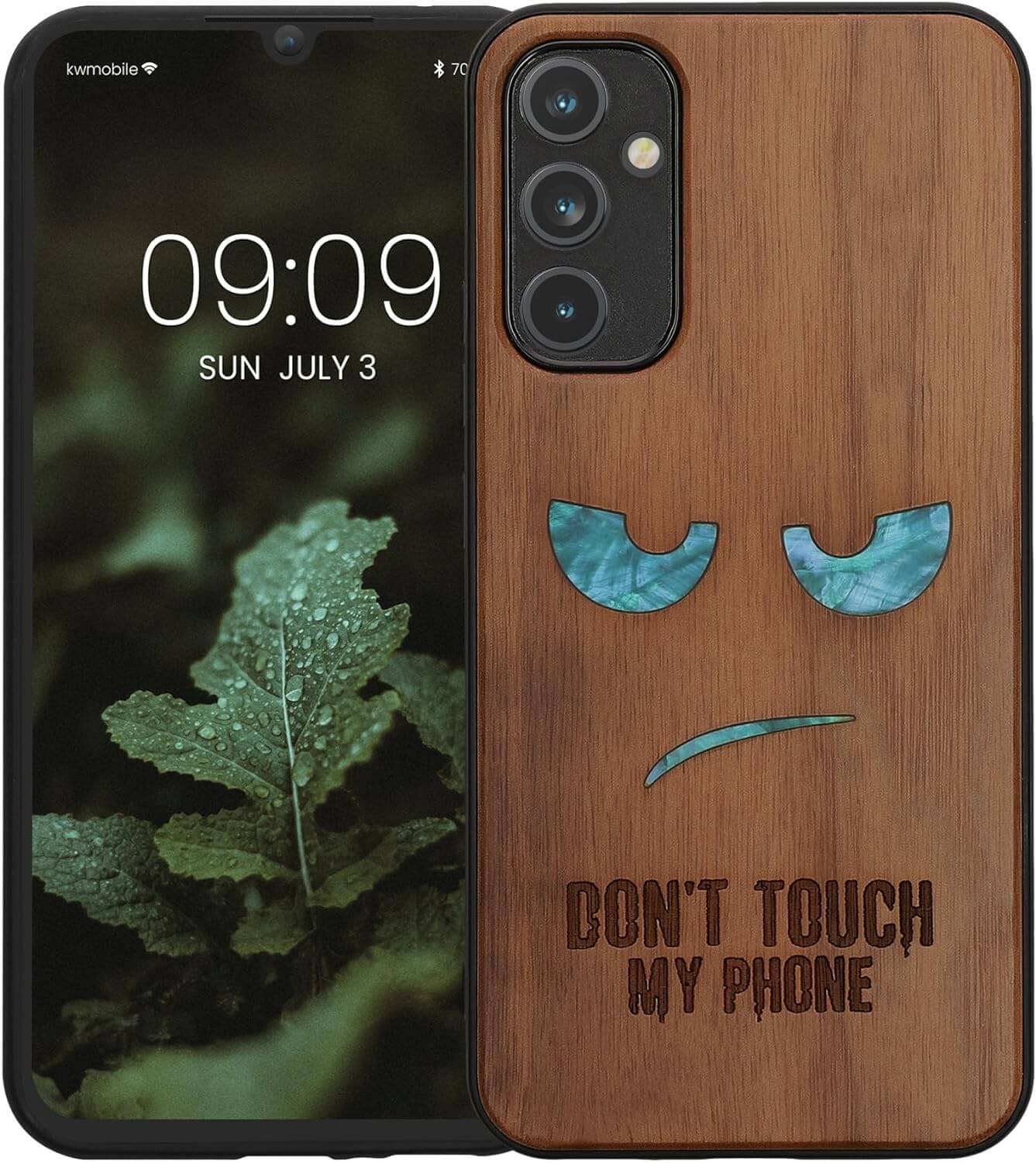 KW Samsung Galaxy A34 5G Θήκη από Φυσικό Ξύλο - Design Mother of Pearl Don't Touch my Phone - Dark Brown - 60813.08