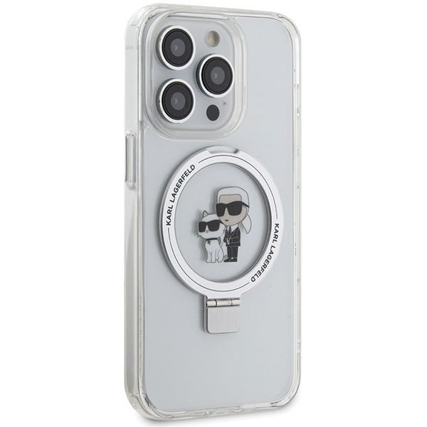 Karl Lagerfeld iPhone 15 Pro Max Ring Stand Karl and Choupette MagSafe Σκληρή Θήκη με Πλαίσιο Σιλικόνης και MagSafe - Διάφανη - KLHMP15XHMRSKCH