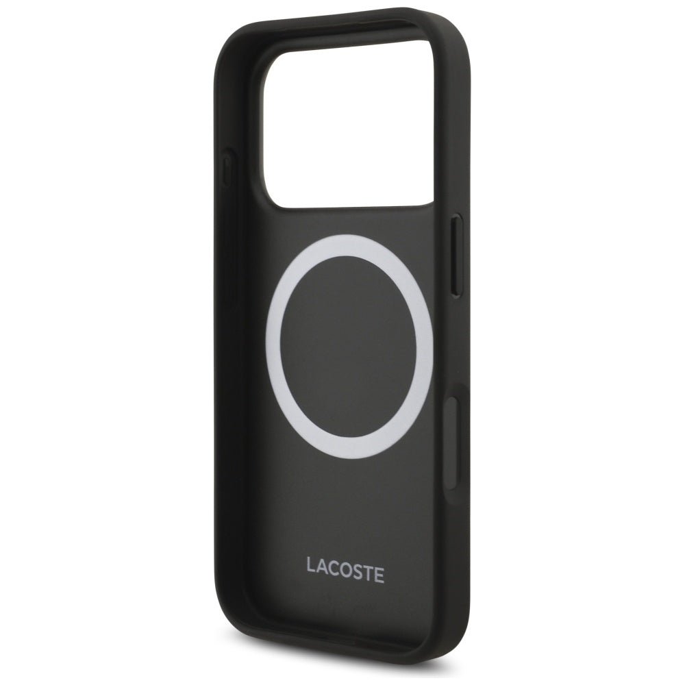 Lacoste iPhone 17 Pro - Nomograme Gold Logo MagSafe - Σκληρή Θήκη με Πλαίσιο Σιλικόνης και Επένδυση Οικολογικού Δέρματος - Black