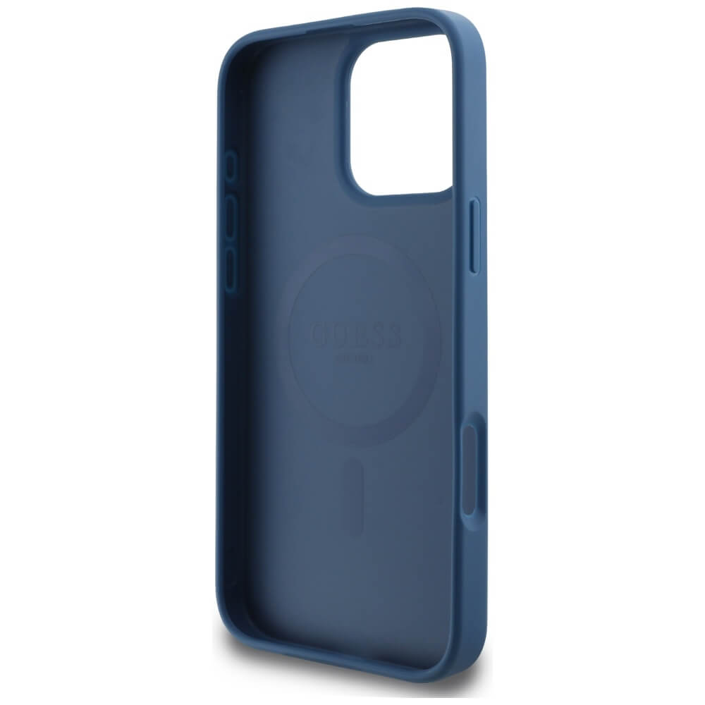 Guess iPhone 16 Pro Max - HC PU 4G Small 4G and Classic - MagSafe Σκληρή Θήκη με Επένδυση από Οικολογικό Δέρμα - Blue - GUHMP16XP4SM4MB