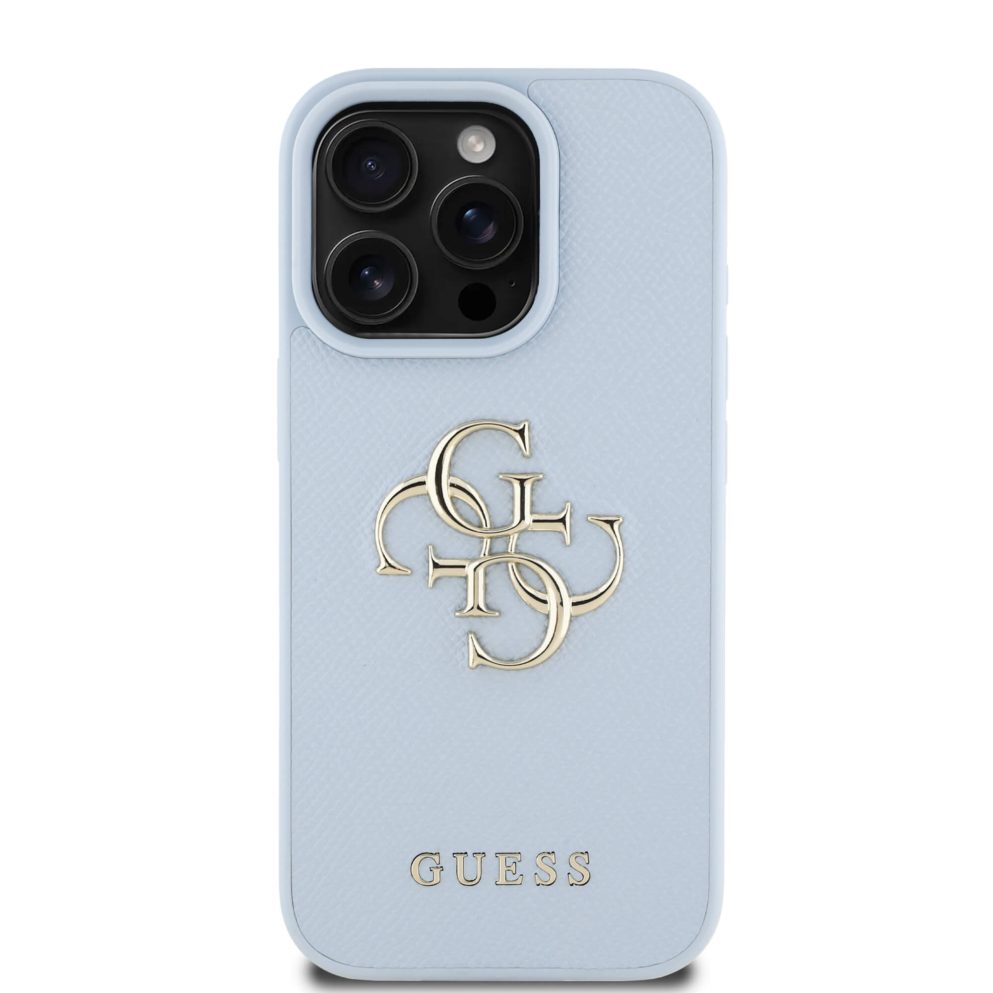 Guess iPhone 16 Pro Max - Grained Big 4G Logo Small Classic Logo - Σκληρή Θήκη με Επένδυση από Οικολογικό Δέρμα - Blue - GUHCP16XPGT4MBB