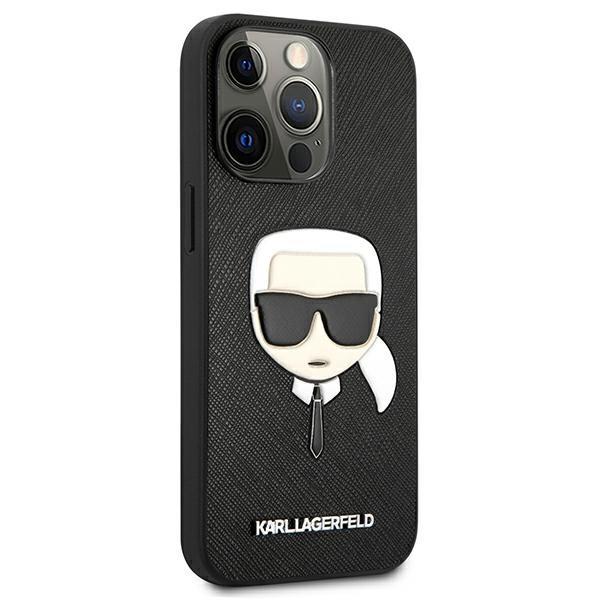 Karl Lagerfeld iPhone 13 Pro - 3D Rubber Karl's Head Σκληρή Θήκη με Επένδυση Συνθετικού Δέρματος και Πλαίσιο Σιλικόνης - Black - KLHCP13LSAKHBK