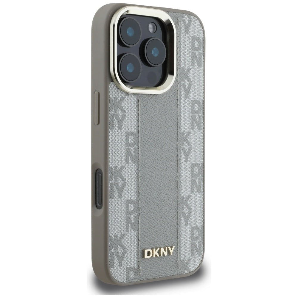 DKNY iPhone 16 Pro - Checkered Pattern - MagSafe Σκληρή Θήκη με Επένδυση Συνθετικού Δέρματος - Beige