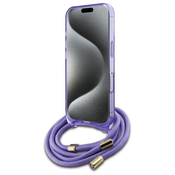 Guess iPhone 16 - Crossbody Cord Script MagSafe - Σκληρή Θήκη με Πλαίσιο Σιλικόνης και Λουράκι - Purple - GUHMP16SHCTSGNSU